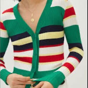 Anthropologie Color Block V Neck Button Down Sweater 100% Viscose. No Flaws.